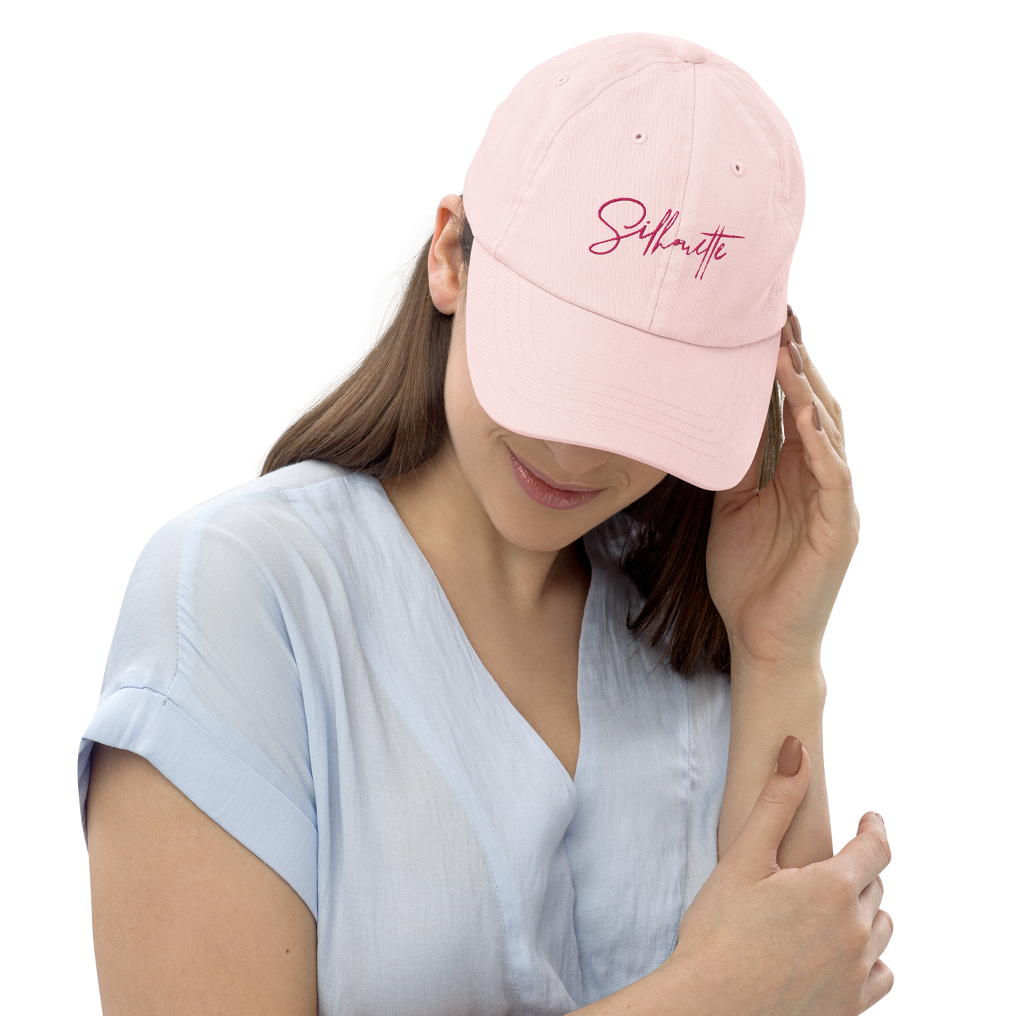 sherbert pink cursive pastel dad hat